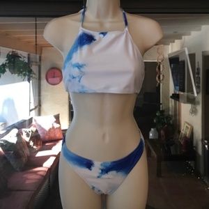 Cloud print halter style bikini